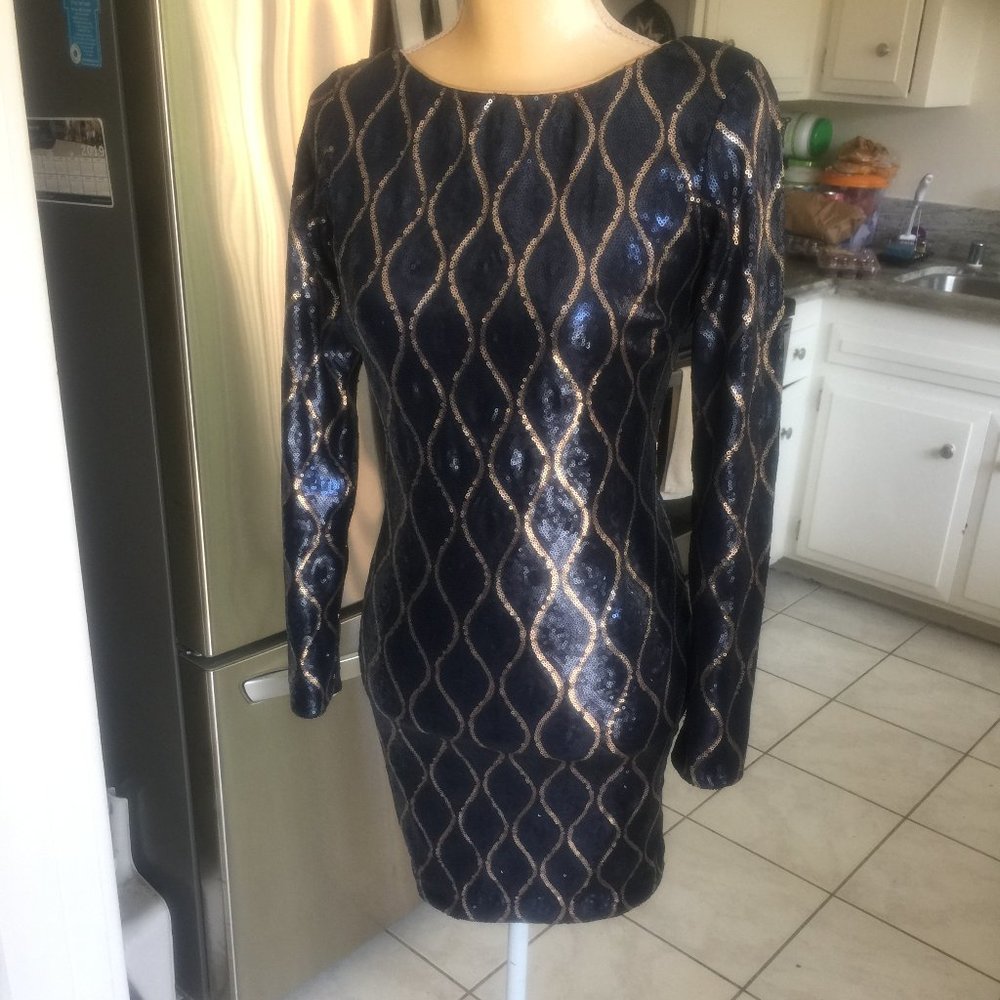 Dress the Population Lola Blue with gold